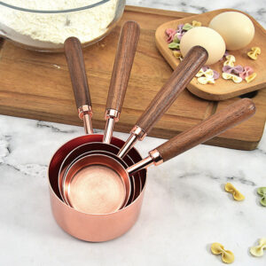 Home walnut handle copper plated measuring cup set