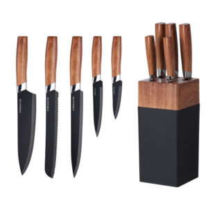 stainless steel wooden handle knife set six piece