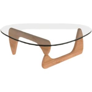 triangle glass coffee table solid wood base, minimalist nordic design (black)