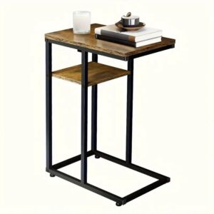 wooden sofa side table with storage rack classic style